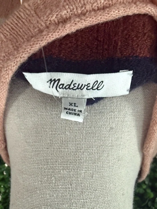 Madewell Striped Ribbed Mock-Neck Sweater in Pink, Brown & Navy - Picture 4 of 5